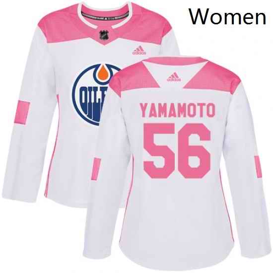 Womens Adidas Edmonton Oilers 56 Kailer Yamamoto Authentic WhitePink Fashion NHL Jersey
